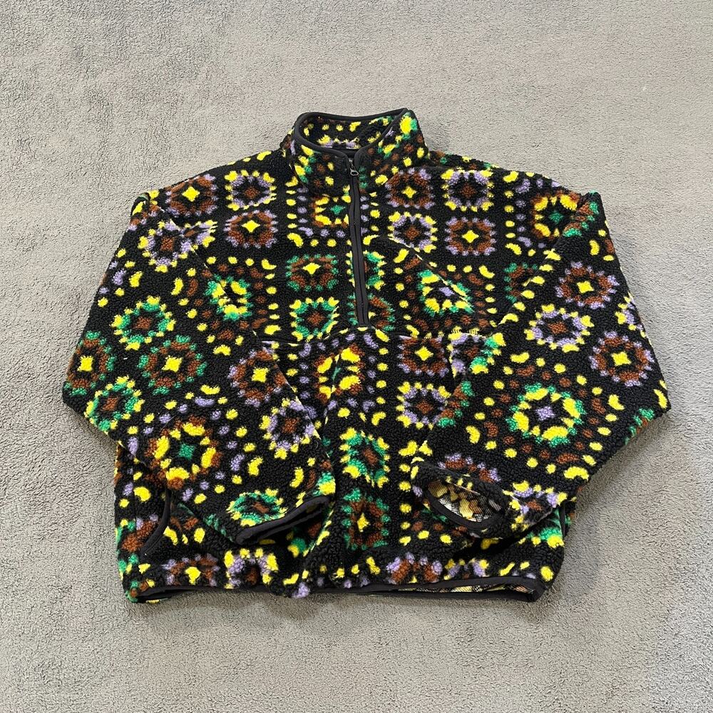 BDG Yosemite Black Yellow Green Half-Zip Pile Fleece Sweatshirt Women's Size M
